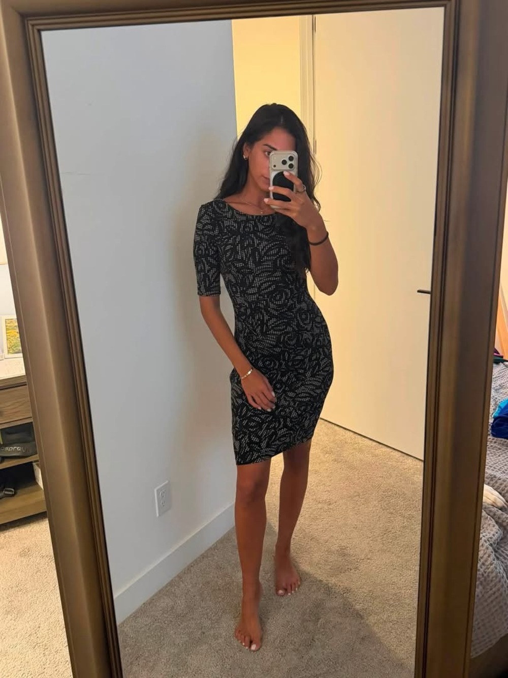connected apparel Black Patterned Long Sleeve Bodycon Dress